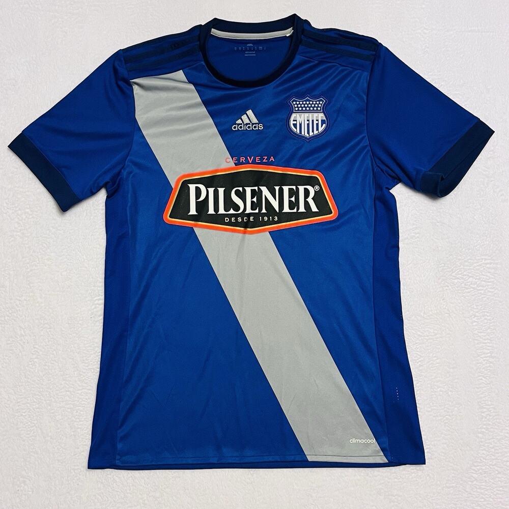 Adidas Jersey Mens Medium Emelec Climacool Soccer Pilsener Blue Silver Sash